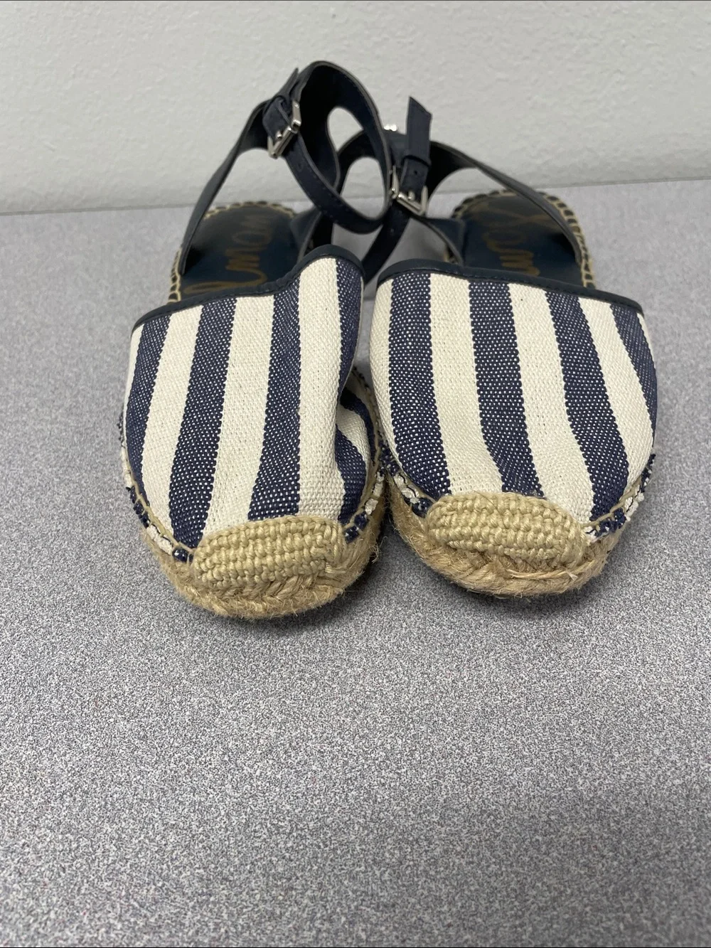Sam Edelman Navy & White Striped Espadrille Sandals with Ankle Strap 7.5